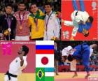 Дзюдо мужчины - 60 кг подиум, Арсен Галстян (Россия), Хироаки Хираока (Япония) и Филипп Kitadai (Бразилия), Собиров Ришод (Узбекистан) - Лондон-2012-